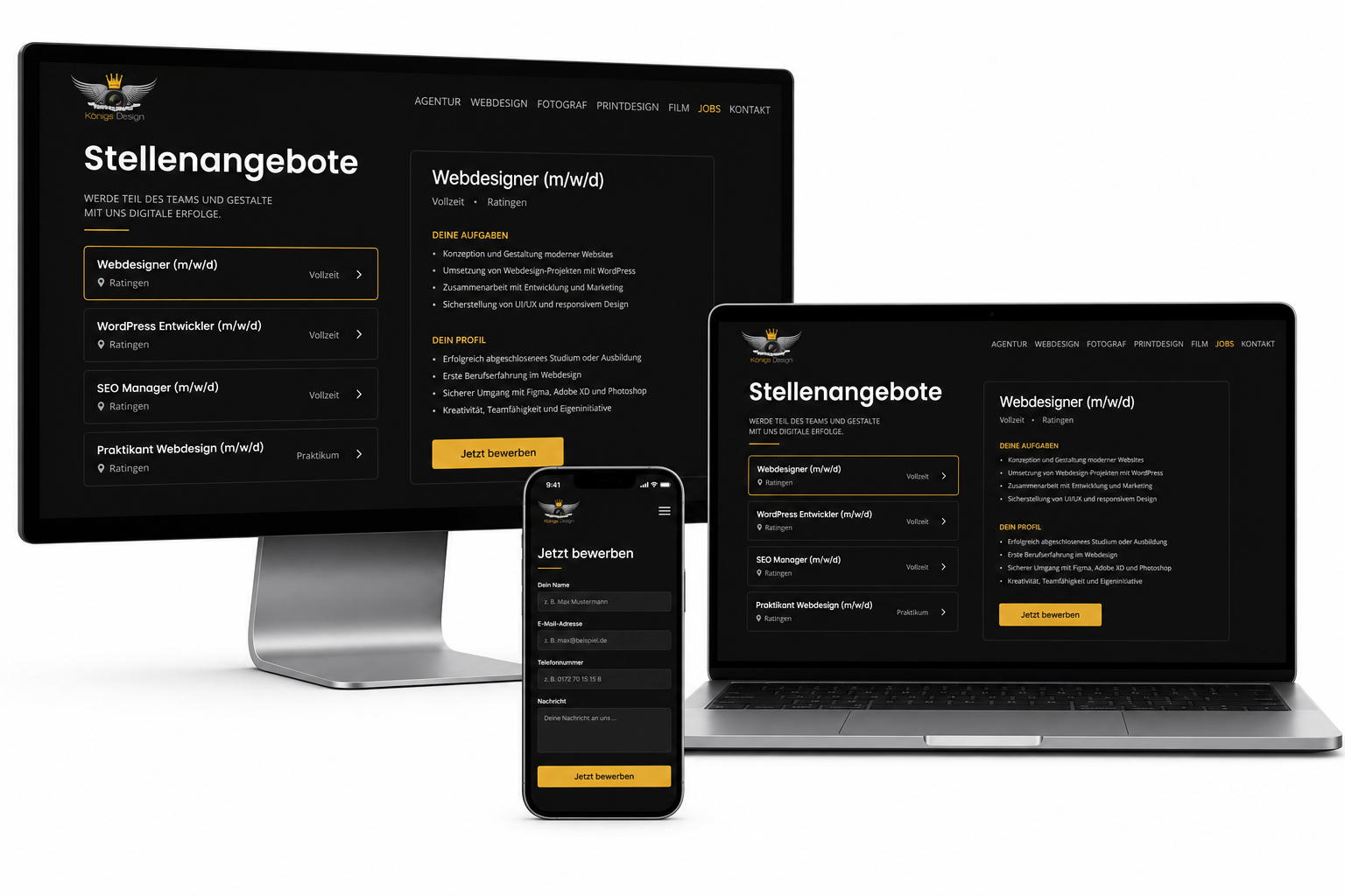 Stellenübersicht und Bewerbung auf Desktop und Smartphone